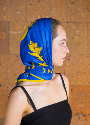 100% Mulberry Silk Scarf for Women |  Blue Silk Scarf | 90 x 90 cm