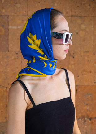 100% Mulberry Silk Scarf for Women |  Blue Silk Scarf | 90 x 90 cm