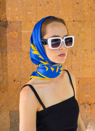 100% Mulberry Silk Scarf for Women |  Blue Silk Scarf | 90 x 90 cm