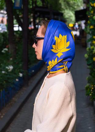100% Mulberry Silk Scarf for Women |  Blue Silk Scarf | 90 x 90 cm