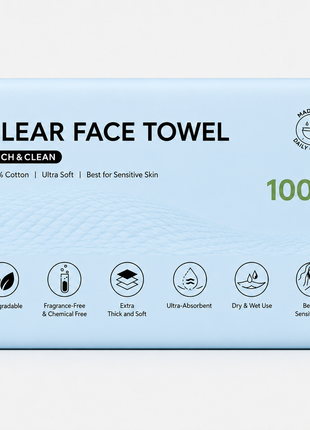 Disposable Face Towels XL,Acne Fighting Biodegradable Face Towel, Ultra Soft for Sensitive Skin, Eco-Friendly Facial Towels for Cleansing & Drying
