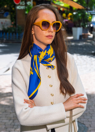 100% Mulberry Silk Scarf for Women |  Blue Silk Scarf | 90 x 90 cm