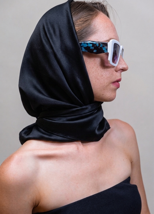 100% Mulberry Silk Scarf For Women |  Black Silk Scarf |  90 x 90 cm