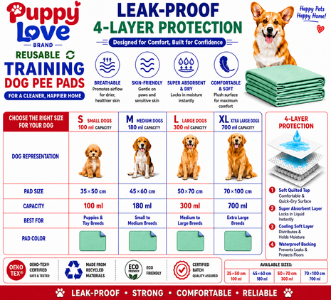 Reusable Dog Pee Pads – Eco-Friendly & Ultra-Absorbent Buy 3 Get 1 Free