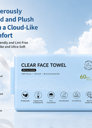 Disposable Face Towels XL,Acne Fighting Biodegradable Face Towel, Ultra Soft for Sensitive Skin, Eco-Friendly Facial Towels for Cleansing & Drying