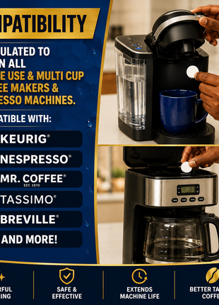 Coffee Machine Cleaning Tablets (Descaler) UK |  24 Tablets + 8 Tablets Free | For All Brands & Machines