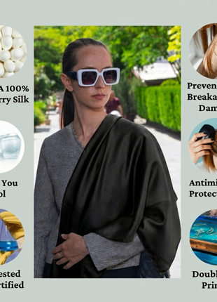 100% Mulberry Silk Scarf For Women |  Black Silk Scarf |  90 x 90 cm