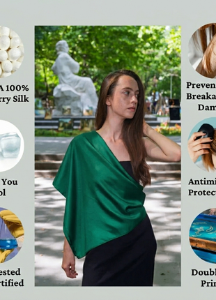 100% Mulberry Silk Scarf For Women | Green Silk Scarf | 90 x 90 cm
